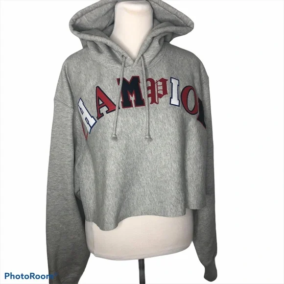 Champion Reverse Weave Crop Cut Off Hoodie L - Picture 3 of 9